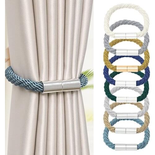 2PCs Curtain binding rope Magnetic Curtain Tiebacks Punch free magnetic strap curtain Twist curtain buckle beam Suction tie