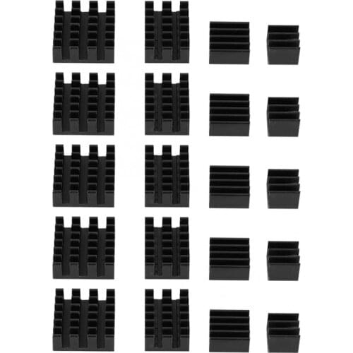 20pcs Black Aluminum Heat Sink CPU Cooler with Adhesive for Raspberry Pi 2/3/4 3B+ 4B