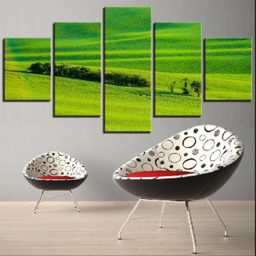 5 piezas de lienzo, fondos de pantalla de pastizales, pintura de estilo verde, decoración de habitación, mejora del hogar, image