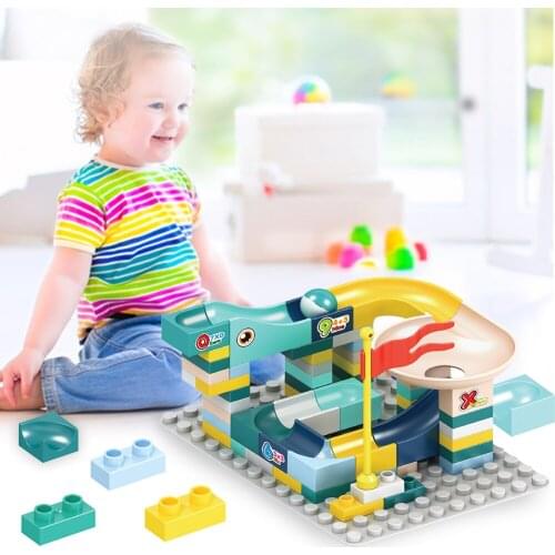 65pcs/set Marble Race Run Block Compatible Duploed Building Blocks Plastic Funnel Slide DIY Assembly Bricks Classic Base Plates