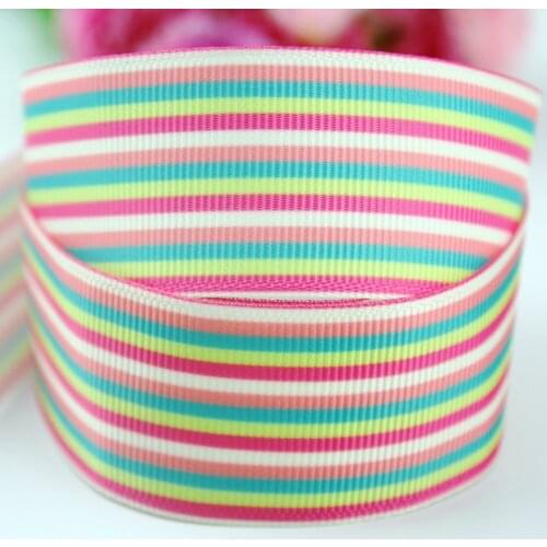 9mm-75mm Colorful stripe printed grosgrain ribbon decoration DIY headband fabric 50 yards