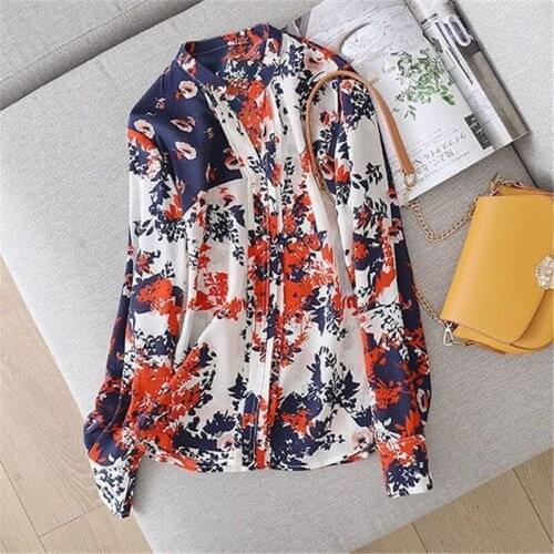 Long Sleeve Shirts Women Spring Autumn Stand-Up Collar Temperament Elegant Chiffon Blouses Stylish Ladies Tops Blusas MM0839