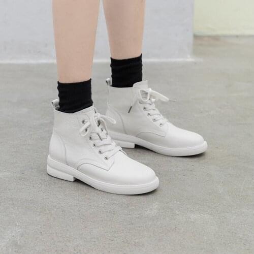 Ankle boots Women Genuine Leather Fashion British style Platform Shoes Women winter Fur warm boots Ladies Booties