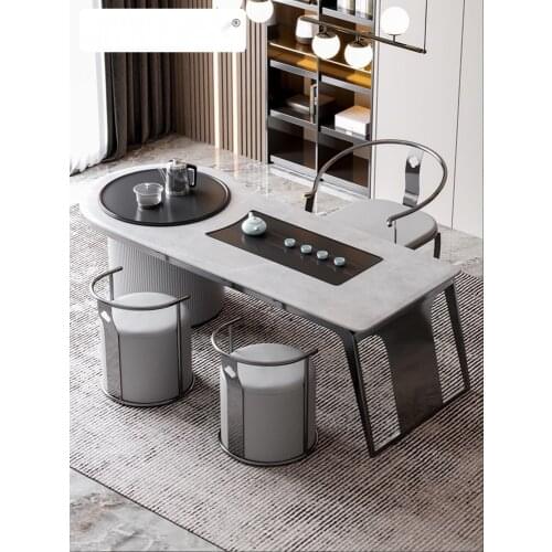 Rock board tea table and chair combination living room tea table modern simple tea table office table integrated tea table