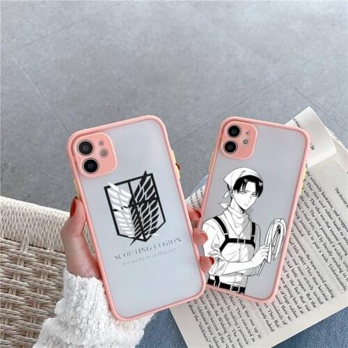 Attack On Titan Phone Case For iPhone 12 11 Mini Pro XR XS Max 7 8 Plus X Matte transparent Pink Back Cover