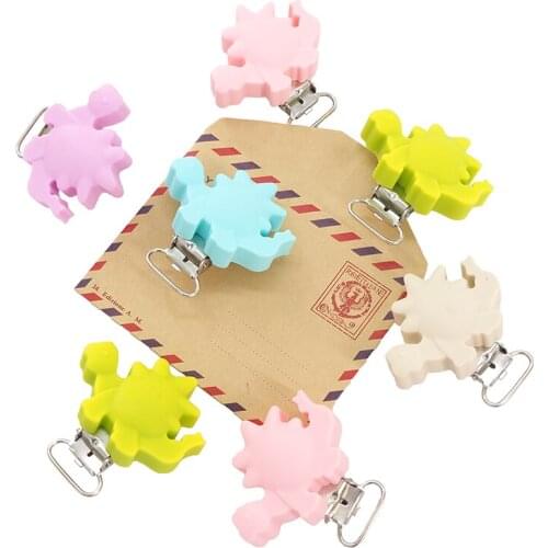 Chenkai 50PCS Baby Silicone Dinosaur Clip Teether Silicone Pacifier BPA Free DIY Infant Smoothing Bracelet Necklace Pendant Toy