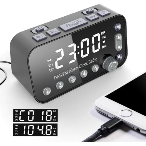 Digital Alarm Clock Dab Fm Alarm Clock Radio, Dual Usb Charging Port Lcd Display Backlight Adjustable Alarm Volume Alarm Clock