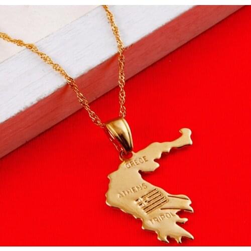 Greece Map Pendant Necklace For Women Men Gold Color Wholesale Athens Greek Map Jewelry