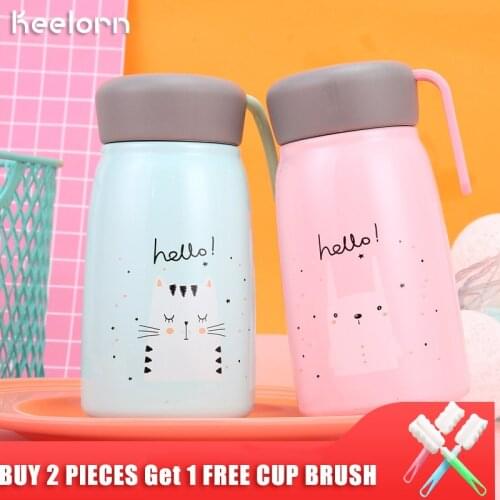 Keelorn 380ml Candy Color Ins Style Cute Animals Pure Color Thermos 304 stainless steel Thermos Mug Vacuum Cup Sports Water Bott