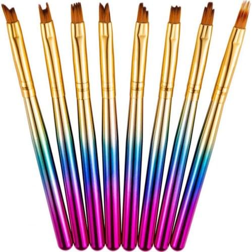 8Pcs/Set Nail Pen Smooth Drawing Nylon Wool Nail Art Brushes Drawing Liner with Colorful Gradient Handle Manicure Salon