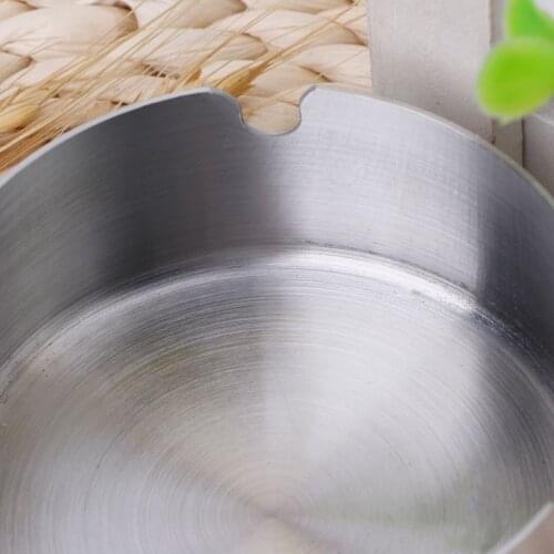Round Stainless Steel Ashtray Tabletop Silver Cigarette Tray Portable Case