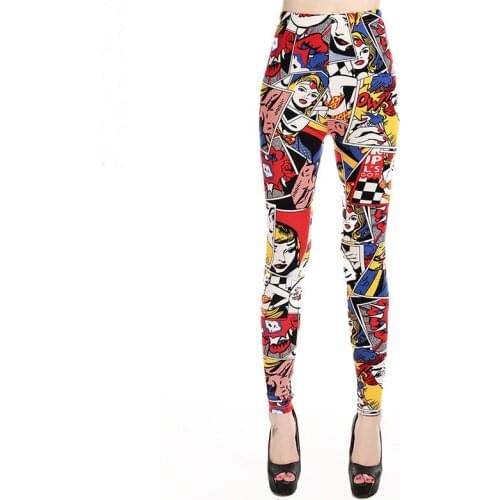 Women Leggings High Waist Cartoon Comic Beauty Print Trousers Soft Female Casual Elastic Pant