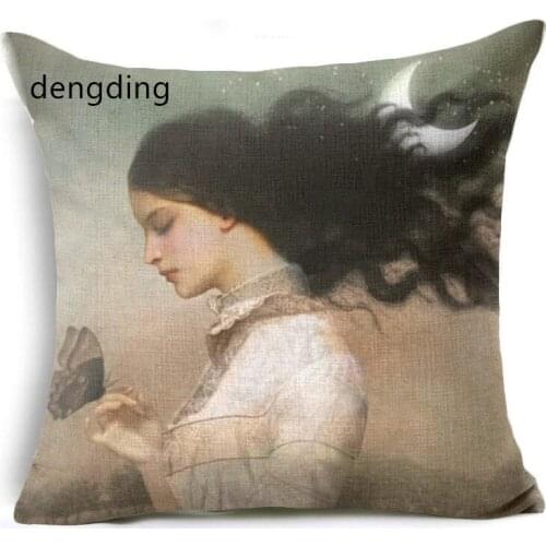 Christian Style Linen Pillow Case Animal Flower Moon Sailing Mermaid for Home Decorative Throw Pillow Cover