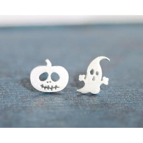 Daisies Real Pure 925 Sterling Silver Jewelry Lovely Ghost&Pumpkin Halloween Party Stud Earrings Temperament pendientes de plata