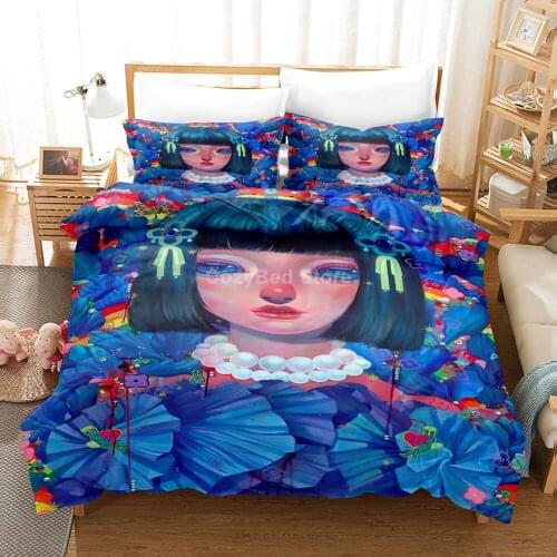 Lovely Blue Girl Bedding Set 3d Duvet Cover Sets Comforter Bed Linen Decor Twin Queen King Single Size Luxury Cartoon Gift Cute