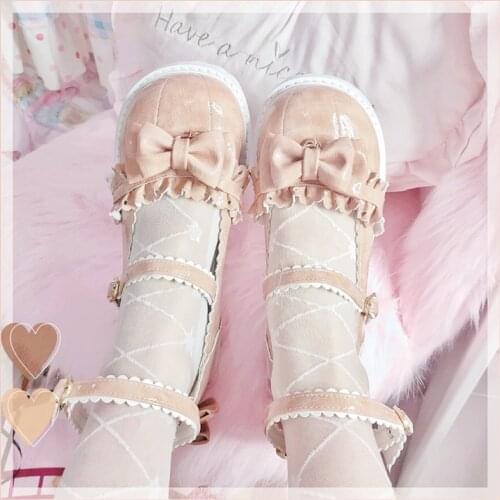 Lolita round head thick bottom tea party kawaii princess cute shoes vintage lace bowknot bow soft sister womens shoes
