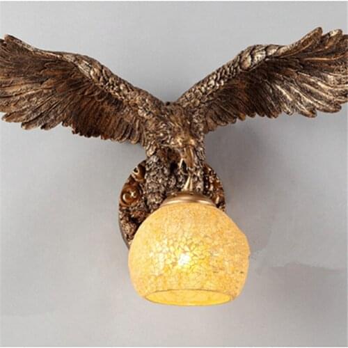 China Southeast Asia Style Spread the Wings Eagle Animal Wall Lamp Luxury Lighting E27 Glass Lampshade Home Fashion