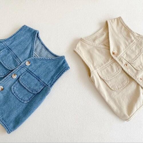 2021 New boys girls denim vest cotton autumn soft fashion kids vest