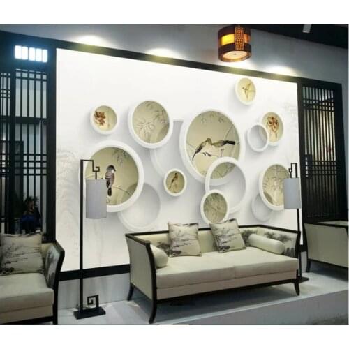Custom photo wallpapers for walls 3 d murals wallpapers Idyllic landscape Modern circle, drawing bird background wall papers