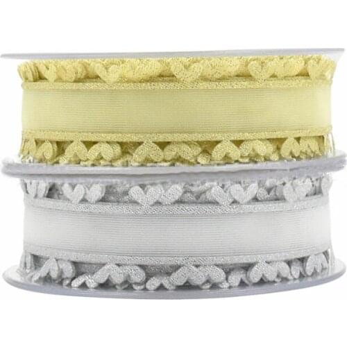 Festival supplies Gold Sliver Heart Glitter Ribbons Organza Lace For Birthday Wedding DIY Crafts Gift Packing Sewing Wrapping Wh