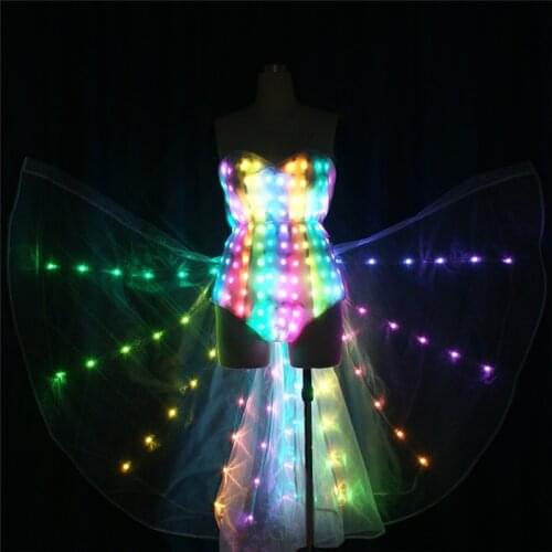 Programmable led light butterfly wings stage bodysuit full color luminous cloak sexy female outfit dress glowing clothe RGB LED