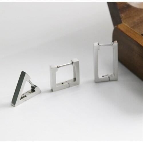 Simple Triangle Rectangular Geometric Earrings Silver Color Titanium Steel Earrings Mens and Womens Hip Hop Party Jewelry Gift