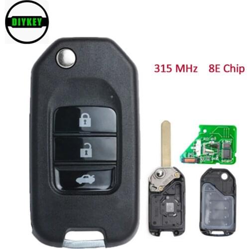 DIYKEY Folding Remote Key 3 Button 315Mhz ID48 / 8E Chip for Honda Accord Fit Odyssey 2006-2007