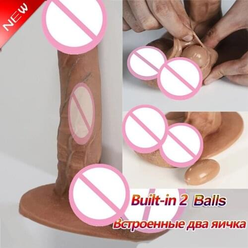 Sliding Testis 3 Size Simulation Dildo Realistic G Spot Stimulate Soft Silicone Penis Scrotum Huge Big Dick Sex Toy For Women