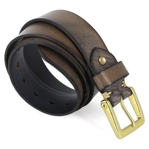 Luxury Men Belt First Layer Cow Leather Handmade Top End Male Copper Pin Buckle Belts For Jeans Retro Business Cowboy Waistband