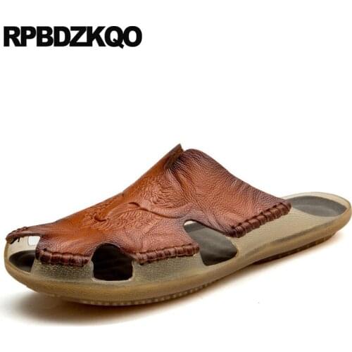 Slip on 2019 size 46 mules shoes slides breathable men sandals leather summer 47 fashion slippers waterproof closed toe water