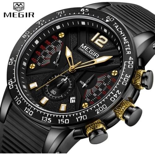 Top Brand MEGIR Luxury Mens Watches Silicone Sports Watch Men Fashion Chronograph Quartz Waterproof Man Clock relogio masculino