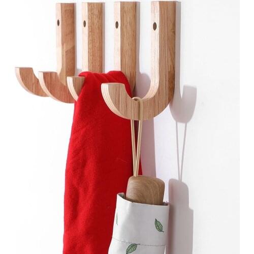 Natural Wood Clothes Hanger Wall Mounted Coat Hook Wall Decorative Key Holder Hat Scarf Handbag Storage Hanger Rack