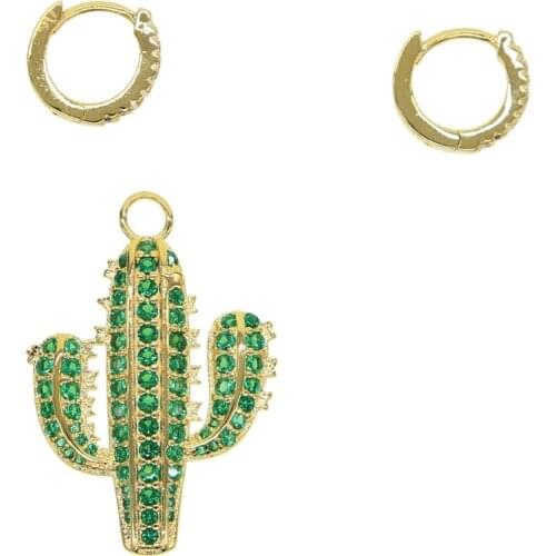 Dangle Personal accessories green cz cactus charms earrings jewelry making