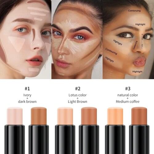 Yanqina Double-headed Highlighters Pen Concealer High Gloss Shadow Nose Shadow Oil Control Bronzers Pencil Face Makeup TSLM2