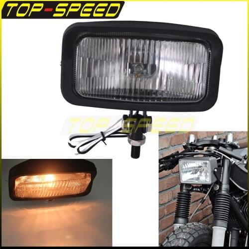 Amber Motorcycle Retro Square Twin Dual Headlight Headlamp For Harley Cafe Racer Cruiser 883 Sportster