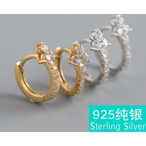 100% 925 Sterling Silver CZ Flower Shape Stud Earrings for Women Fashion Jewelry Best Gifts