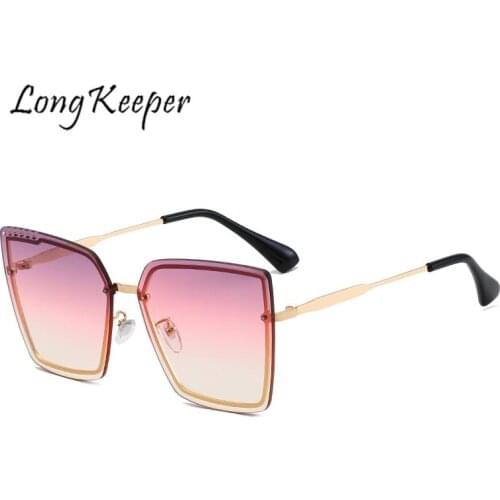 Oversized Square Sunglasses Women Gradient Ocean Lens Cat Eye Sun Glasses Metal Rimless Eeyglasses Luxury Ladies Shades Oculos