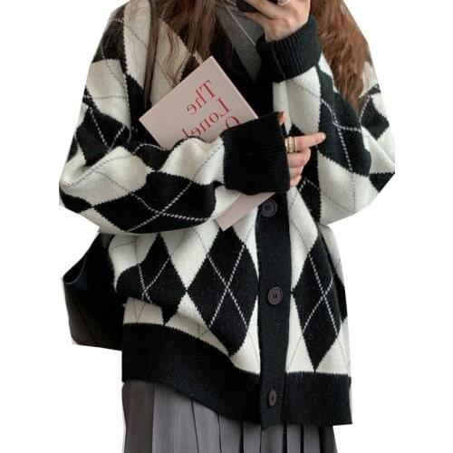 Women Loose Casual Oversize Knitted Cardigan Sweater Single Breasted Korean Fashion Cardigan Tops Coat V-neck Knitwear Clothes