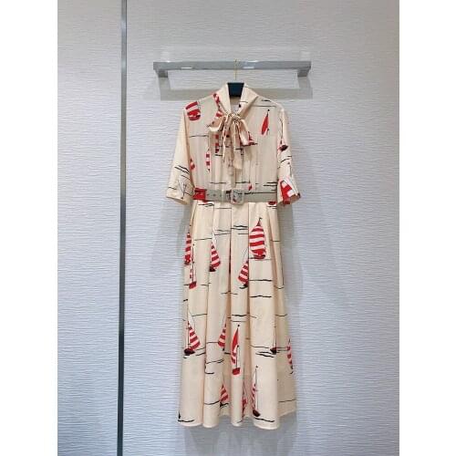 Autumn New Designer Fashion Print Womens High Quality Belt Dress A636