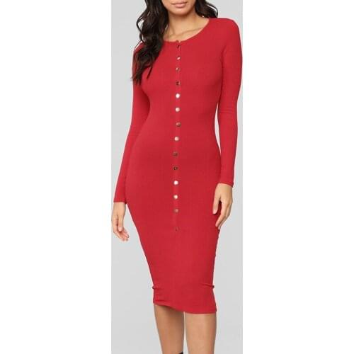 2021 New Autumn Winter Long Sleeve Sweater Dress Slim Fit Sexy Rib Button Knit Skirt Bottomed Long Skirt