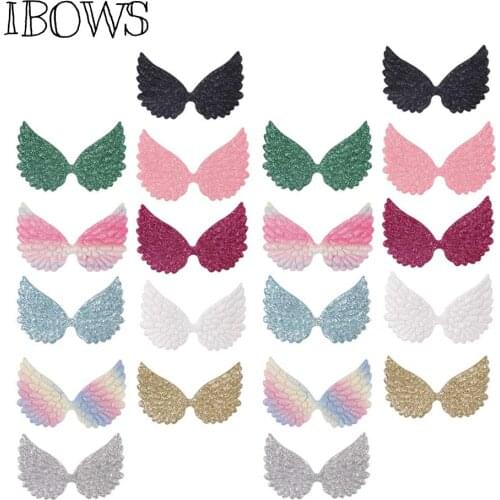 IBOWS 20pcs 65mm Pretty Glitter Angel Wing Appliques Single Sided Glitter Fabric Patches DIY Patch Baby Toy Headwere Accessory