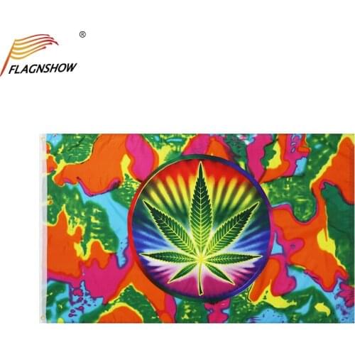3x5 Ft Tye Dye Rainbow Weed Leaf Peace Flag 68D Nylon