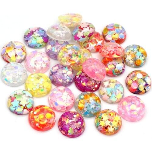 40pcs 12mm Mix Colors Star Round Moon Style Flat Back Resin Cabochon For Bracelet Earrings Accessories