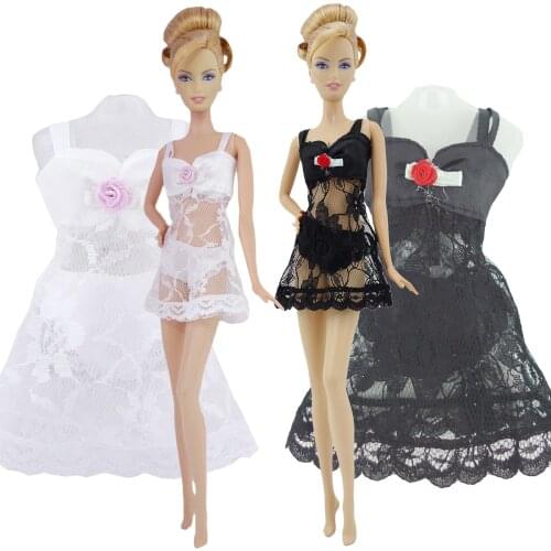 6PCS /Lot Handmade Doll Outfit Clothes for Barbie Doll Pajamas Underwear Black White Lace Tops Doll Accessories Kids DIY Toy