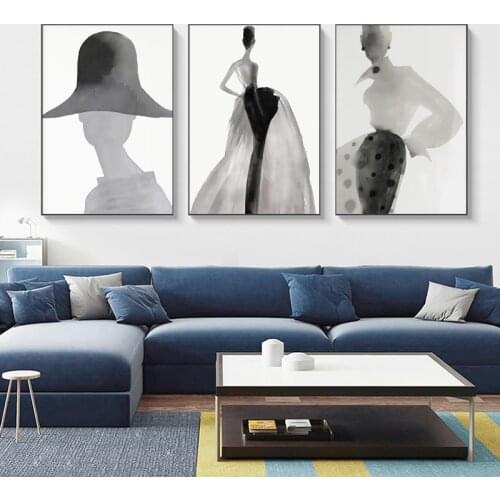 Abstract Fashion girl Canvas Paintings Wall Art Ink painting Prints Poster Living Room Decorative Paintings Wall Home Decor