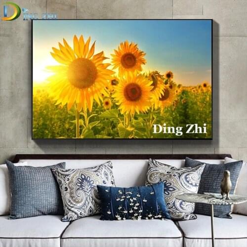 Nordic Art 5D Diamond Painting Flower Field Sunflower DIY Cross Stitch Mosaic Full Square Round Drill Embroidery Decor Wallpaper