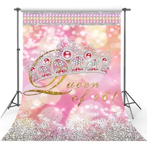 Avezano Sweet 16 Birthday Party Backdrop Crown Queen Diamond Pink Photography Backgrounds Photo Studio Photocall Photozone Decor