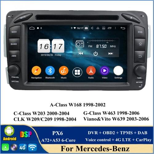 4gb+64gb PX6 6-Core Android 10 Car DVD Player for Mercedes Benz ML W163 CLK W209 C-Class W203 SLK W170 E-Class W210 A-Class W168