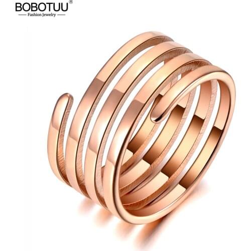 BOBOTUU Punk Style Stainless Steel 4 Laps Circle Party Ring Bohemia Geometric Cocktail Rings Jewelry For Women Girls BR20012