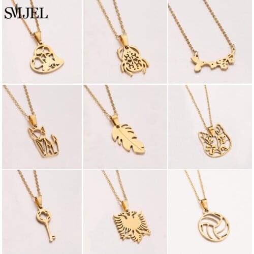 SMJEL Bohemian Flower Heart Necklace Women Choker Vintage Geometric Pendant Necklace Collier Collares Stainless Steel Jewelry